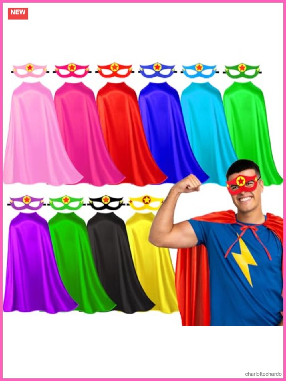 Superhero Capes and Masks 10 Pack 75D Satin Adjustable Tie-On Adult Costume Set